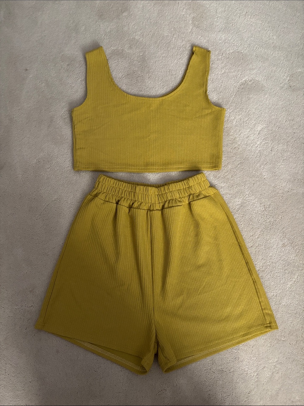 Ribbed Crop Tank and High-Waist Shorts Set - Mustard Yellow - Picture 1 of 3